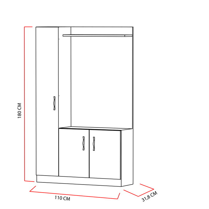 Hanah Home Pie de Recibidor Blanco y Teca 110x180x31.8 cm